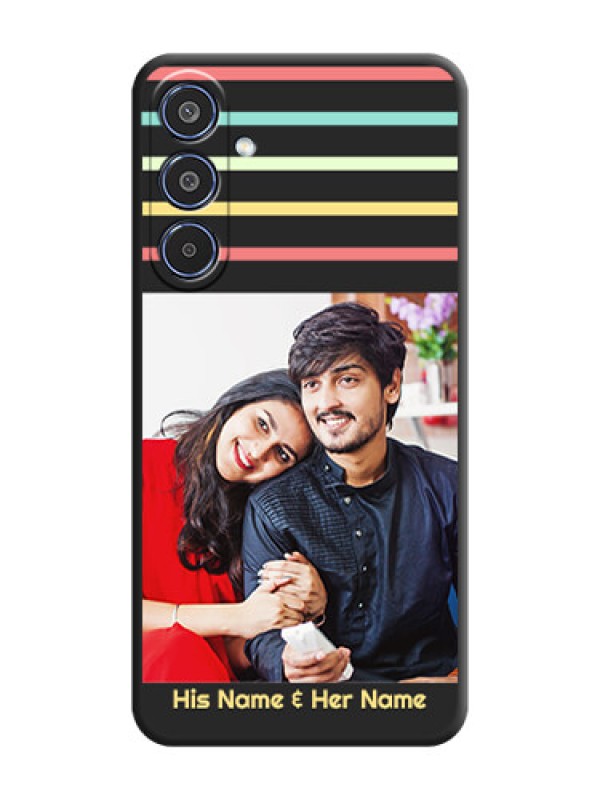 Custom Color Stripes with Photo and Text on Photo On Space Black Custom Soft Matte Mobile Back Cover - Samsung Galaxy M35 5G