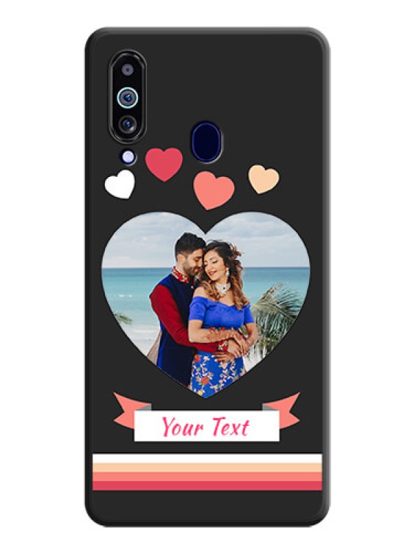 Custom Love Shaped Photo with Colorful Stripes on Personalised Space Black Soft Matte Cases - Galaxy M40