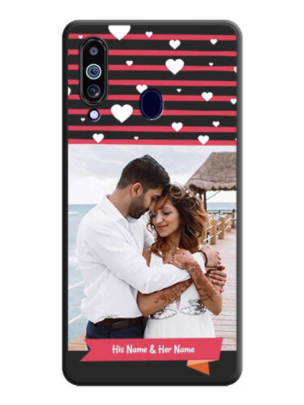 Custom White Color Love Symbols with Pink Lines Pattern on Space Black Custom Soft Matte Phone Cases - Galaxy M40