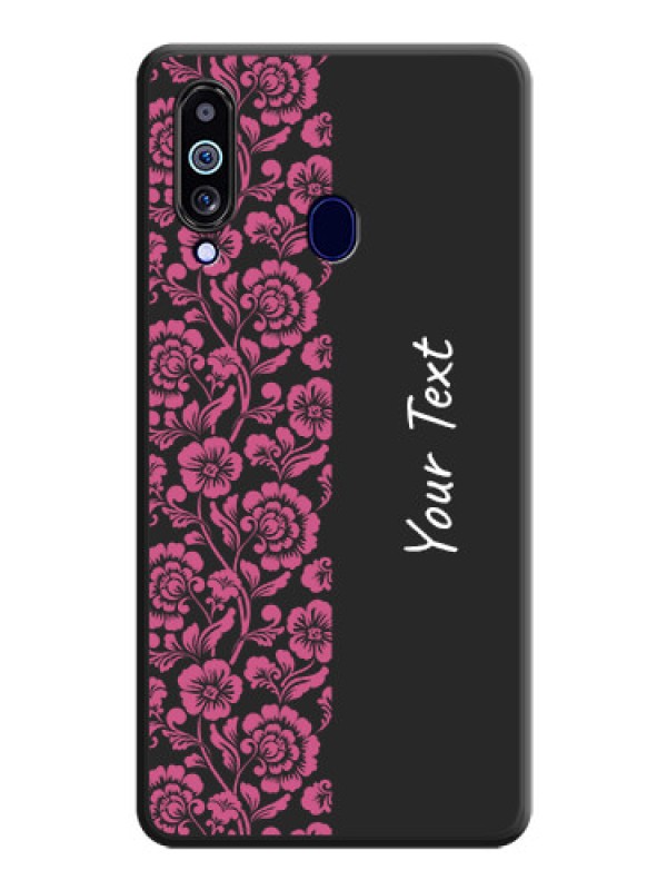 Custom Pink Floral Pattern Design With Custom Text On Space Black Personalized Soft Matte Phone Covers -Samsung Galaxy M40