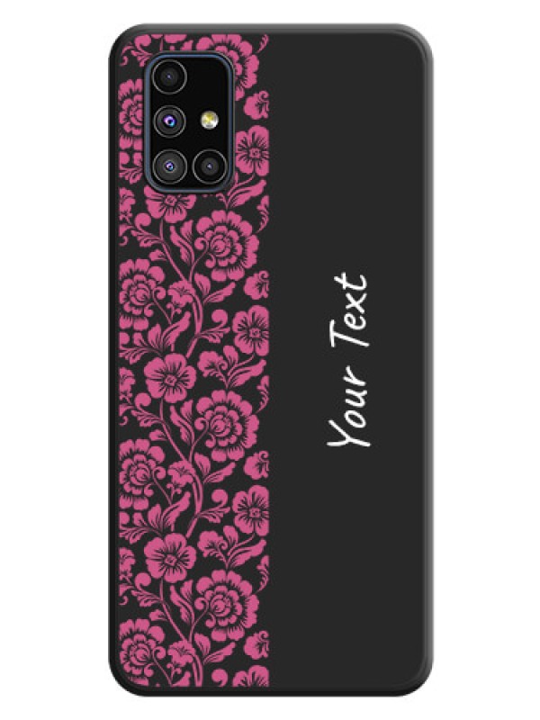 Custom Pink Floral Pattern Design With Custom Text On Space Black Personalized Soft Matte Phone Covers -Samsung Galaxy M51