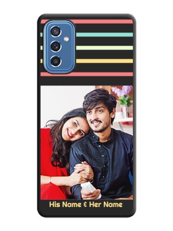Custom Color Stripes with Photo and Text on Photo on Space Black Soft Matte Mobile Case - Samsung Galaxy M52 5G