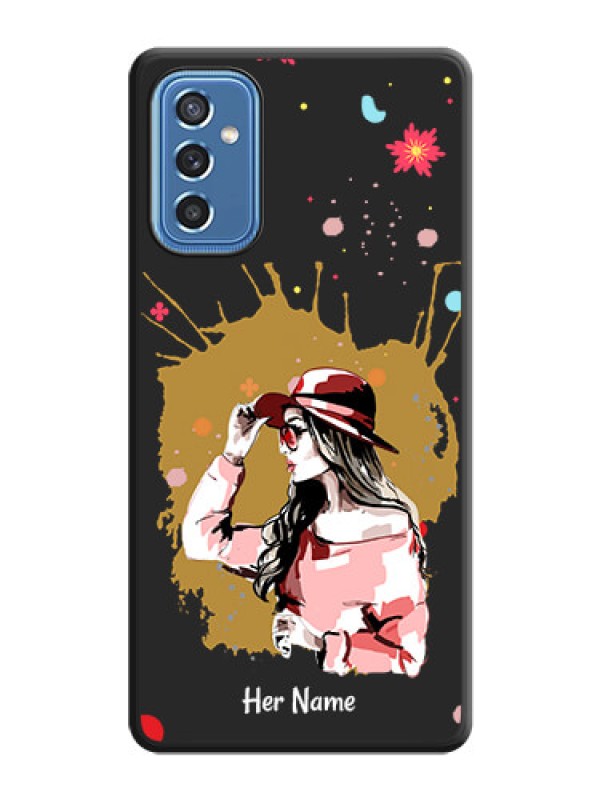 Custom Mordern Lady With Color Splash Background With Custom Text On Space Black Personalized Soft Matte Phone Covers -Samsung Galaxy M52 5G