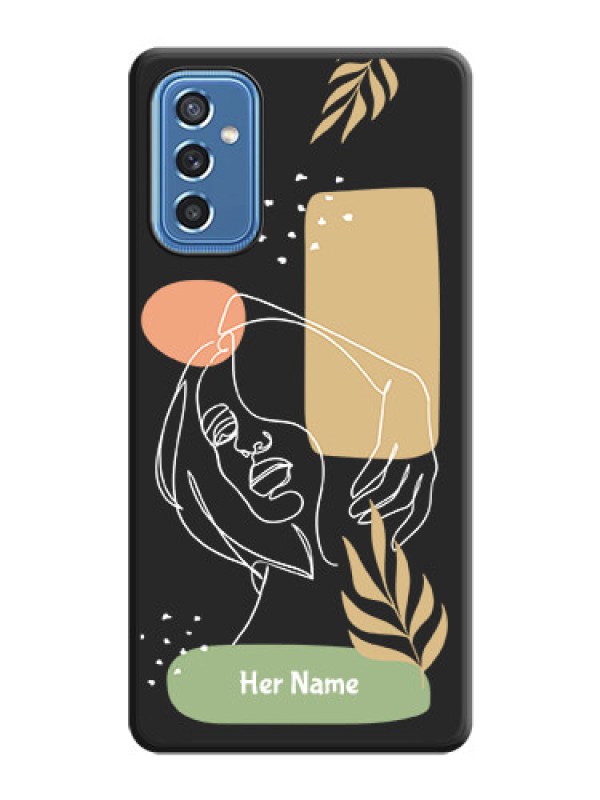 Custom Custom Text With Line Art Of Women & Leaves Design On Space Black Personalized Soft Matte Phone Covers -Samsung Galaxy M52 5G