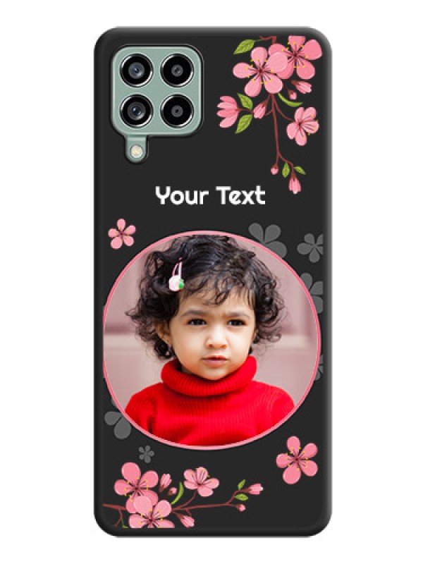 Custom Round Image with Pink Color Floral Design on Photo on Space Black Soft Matte Back Cover - Galaxy M53 5G