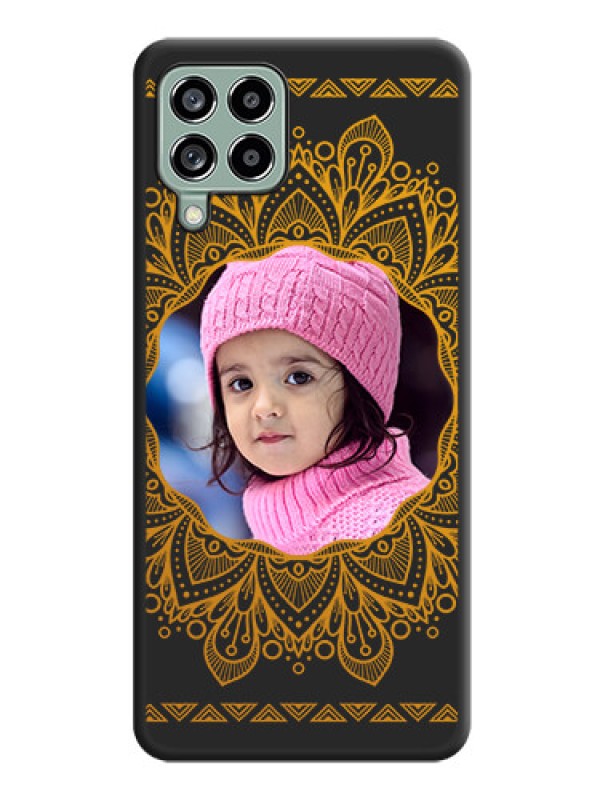 Custom Round Image with Floral Design on Photo on Space Black Soft Matte Mobile Cover - Galaxy M53 5G