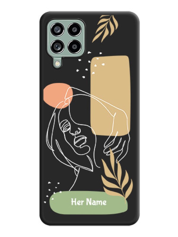 Custom Custom Text With Line Art Of Women & Leaves Design On Space Black Personalized Soft Matte Phone Covers -Samsung Galaxy M53 5G