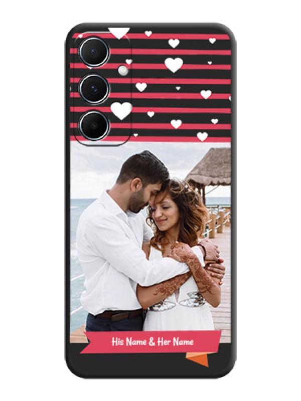 Custom White Color Love Symbols with Pink Lines Pattern On Space Black Custom Soft Matte Mobile Back Cover - Galaxy M55 5G