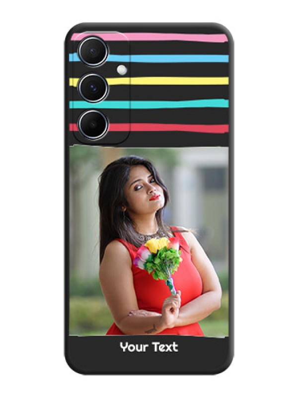 Custom Multicolor Lines with Image On Space Black Custom Soft Matte Mobile Back Cover - Galaxy M55 5G