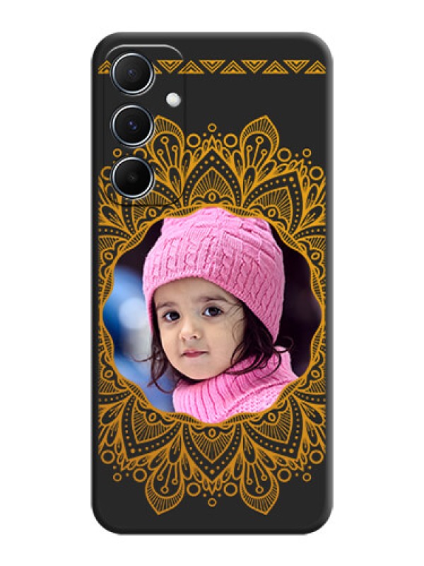 Custom Round Image with Floral Design On Space Black Custom Soft Matte Mobile Back Cover - Galaxy M55 5G