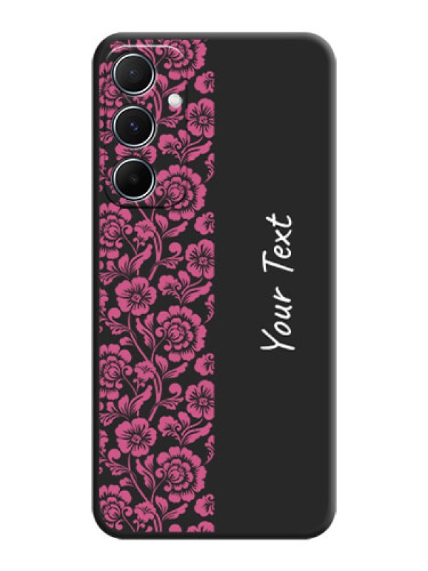 Custom Pink Floral Pattern Design With Custom Text On Space Black Custom Soft Matte Mobile Back Cover - Galaxy M55 5G