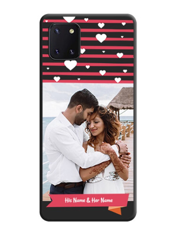 Custom White Color Love Symbols with Pink Lines Pattern on Space Black Custom Soft Matte Phone Cases - Galaxy Note 10 Lite
