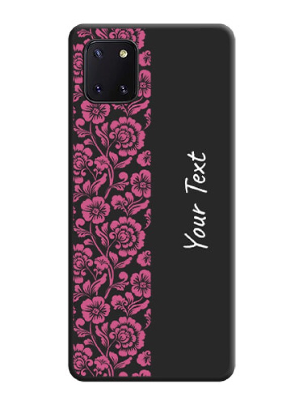 Custom Pink Floral Pattern Design With Custom Text On Space Black Personalized Soft Matte Phone Covers -Samsung Galaxy Note 10 Lite