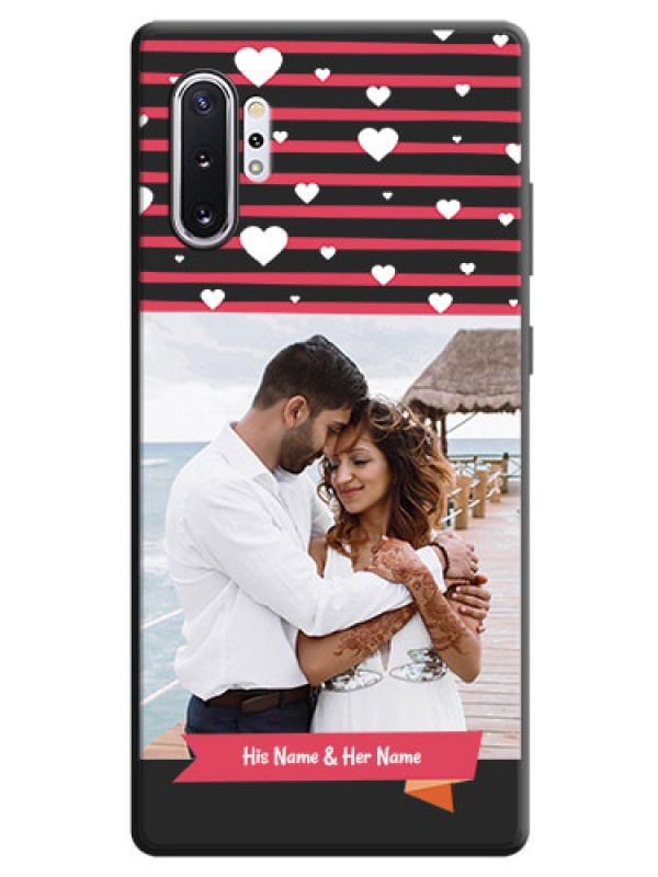 Custom White Color Love Symbols with Pink Lines Pattern on Space Black Custom Soft Matte Phone Cases - Galaxy Note 10 Plus