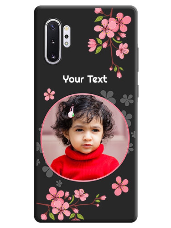 Custom Round Image with Pink Color Floral Design - Photo on Space Black Soft Matte Back Cover - Galaxy Note 10 Plus