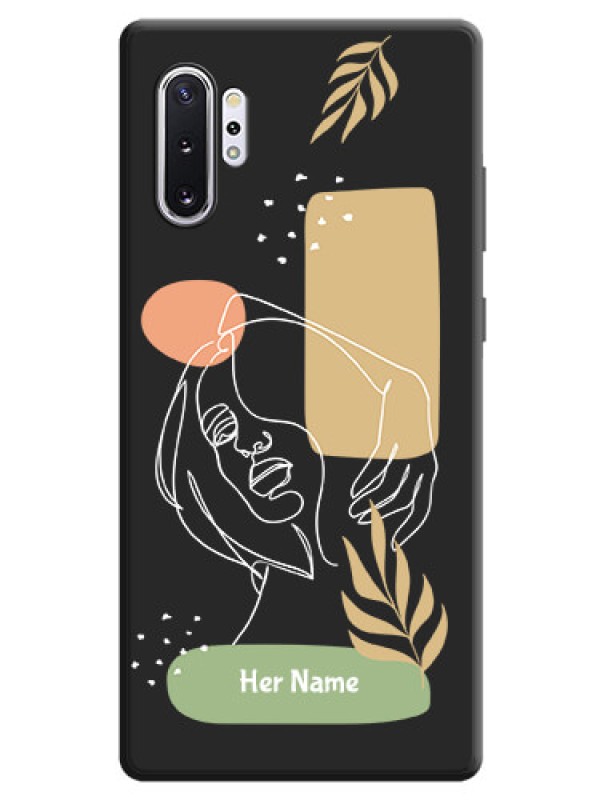 Custom Custom Text With Line Art Of Women & Leaves Design On Space Black Personalized Soft Matte Phone Covers -Samsung Galaxy Note 10 Plus