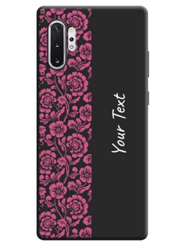Custom Pink Floral Pattern Design With Custom Text On Space Black Personalized Soft Matte Phone Covers -Samsung Galaxy Note 10 Plus