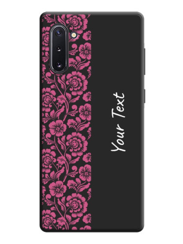 Custom Pink Floral Pattern Design With Custom Text On Space Black Personalized Soft Matte Phone Covers -Samsung Galaxy Note 10