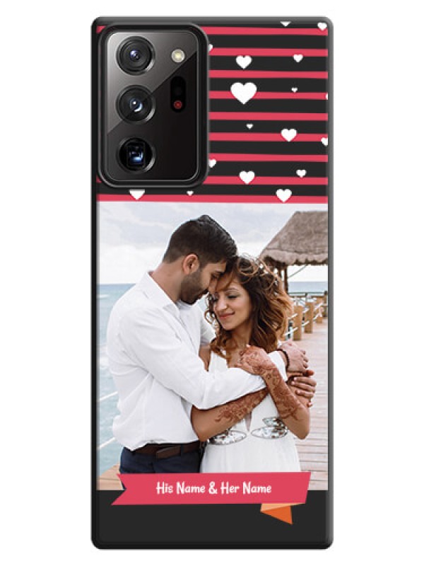 Custom White Color Love Symbols with Pink Lines Pattern on Space Black Custom Soft Matte Phone Cases - Galaxy Note 20 Ultra