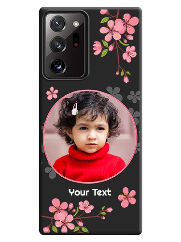 Custom Round Image with Pink Color Floral Design - Photo on Space Black Soft Matte Back Cover - Galaxy Note 20 Ultra