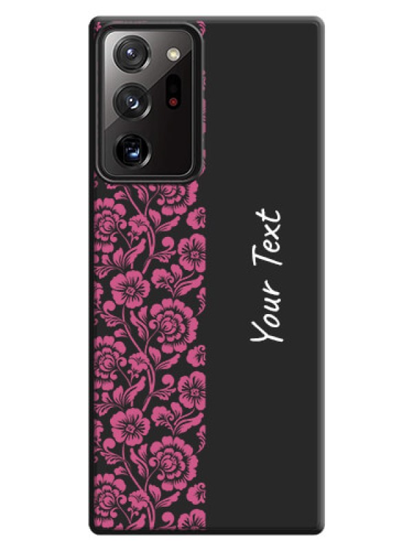 Custom Pink Floral Pattern Design With Custom Text On Space Black Personalized Soft Matte Phone Covers -Samsung Galaxy Note 20 Ultra