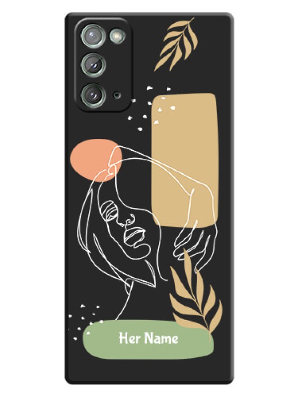 Custom Custom Text With Line Art Of Women & Leaves Design On Space Black Personalized Soft Matte Phone Covers -Samsung Galaxy Note 20