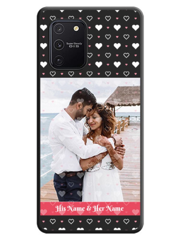 Custom White Color Love Symbols with Text Design on Photo on Space Black Soft Matte Phone Cover - Galaxy S10 Lite