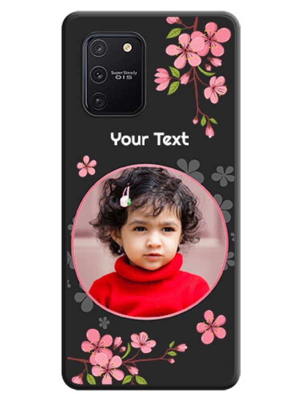 Custom Round Image with Pink Color Floral Design on Photo on Space Black Soft Matte Back Cover - Galaxy S10 Lite