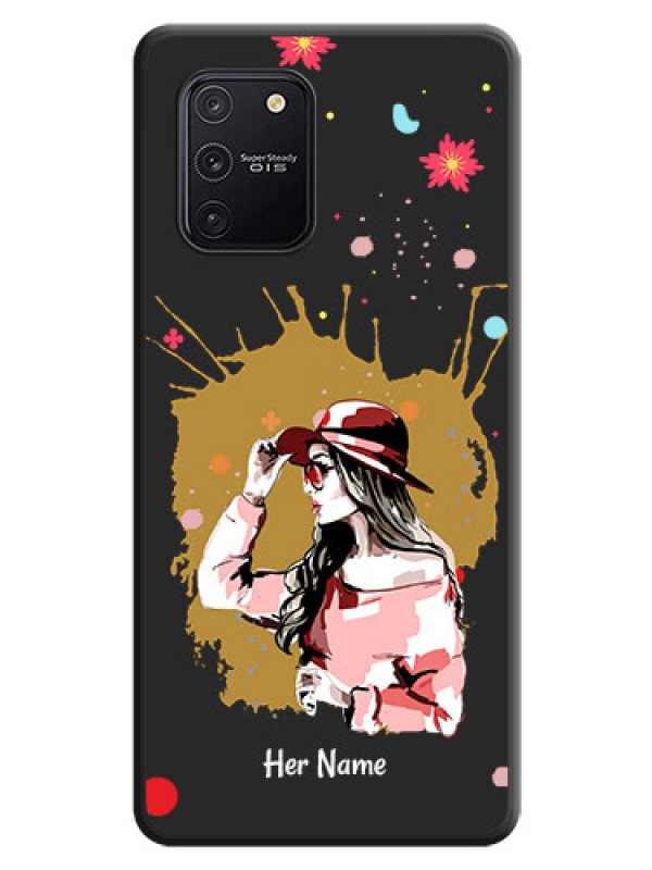 Custom Mordern Lady With Color Splash Background With Custom Text On Space Black Personalized Soft Matte Phone Covers -Samsung Galaxy S10 Lite