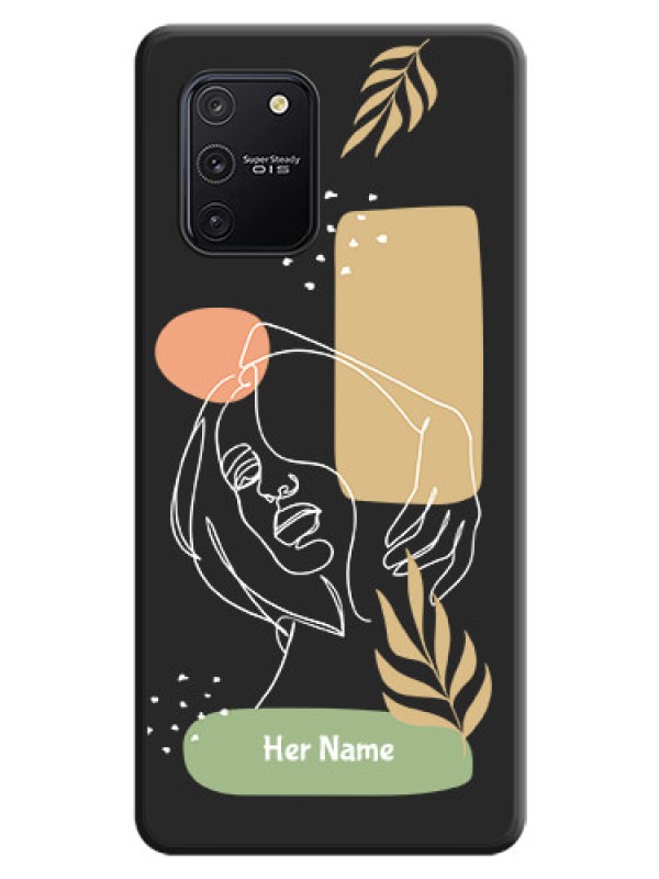 Custom Custom Text With Line Art Of Women & Leaves Design On Space Black Personalized Soft Matte Phone Covers -Samsung Galaxy S10 Lite