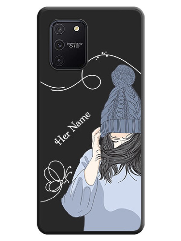 Custom Girl With Blue Winter Outfiit Custom Text Design On Space Black Personalized Soft Matte Phone Covers -Samsung Galaxy S10 Lite