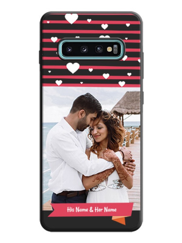 Custom White Color Love Symbols with Pink Lines Pattern on Space Black Custom Soft Matte Phone Cases - Galaxy S10 Plus