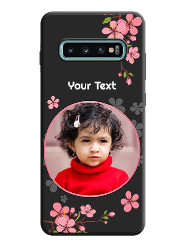 Custom Round Image with Pink Color Floral Design - Photo on Space Black Soft Matte Back Cover - Galaxy S10 Plus
