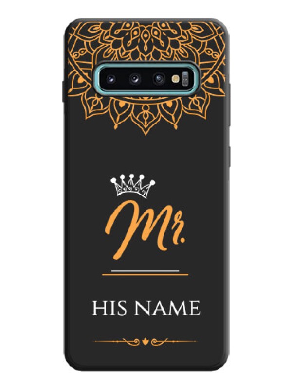 Custom Mr Name with Floral Design  on Personalised Space Black Soft Matte Cases - Galaxy S10 Plus