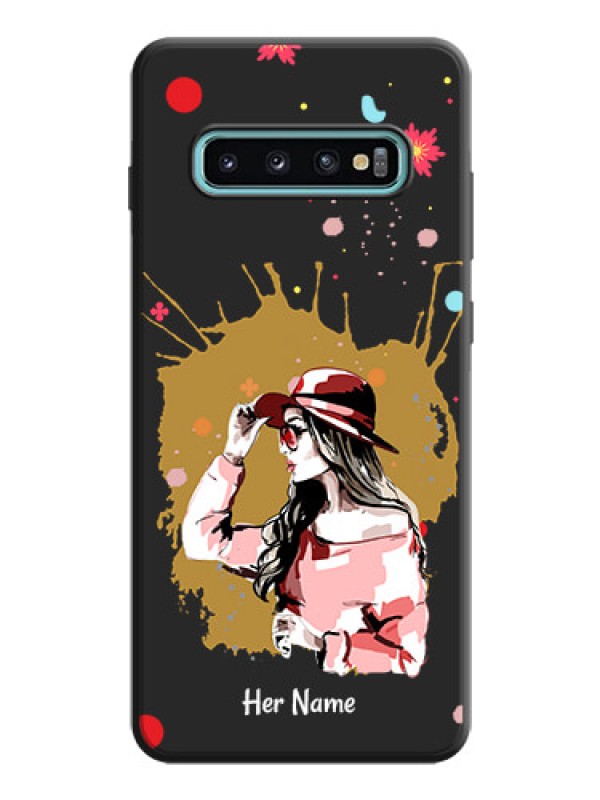 Custom Mordern Lady With Color Splash Background With Custom Text On Space Black Personalized Soft Matte Phone Covers -Samsung Galaxy S10 Plus