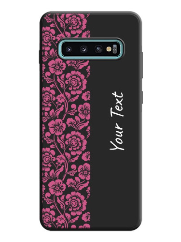 Custom Pink Floral Pattern Design With Custom Text On Space Black Personalized Soft Matte Phone Covers -Samsung Galaxy S10 Plus
