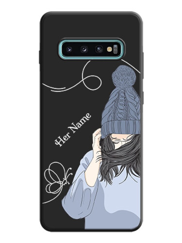 Custom Girl With Blue Winter Outfiit Custom Text Design On Space Black Personalized Soft Matte Phone Covers -Samsung Galaxy S10 Plus