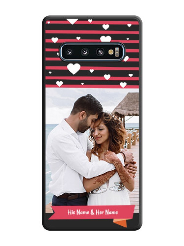 Custom White Color Love Symbols with Pink Lines Pattern on Space Black Custom Soft Matte Phone Cases - Galaxy S10