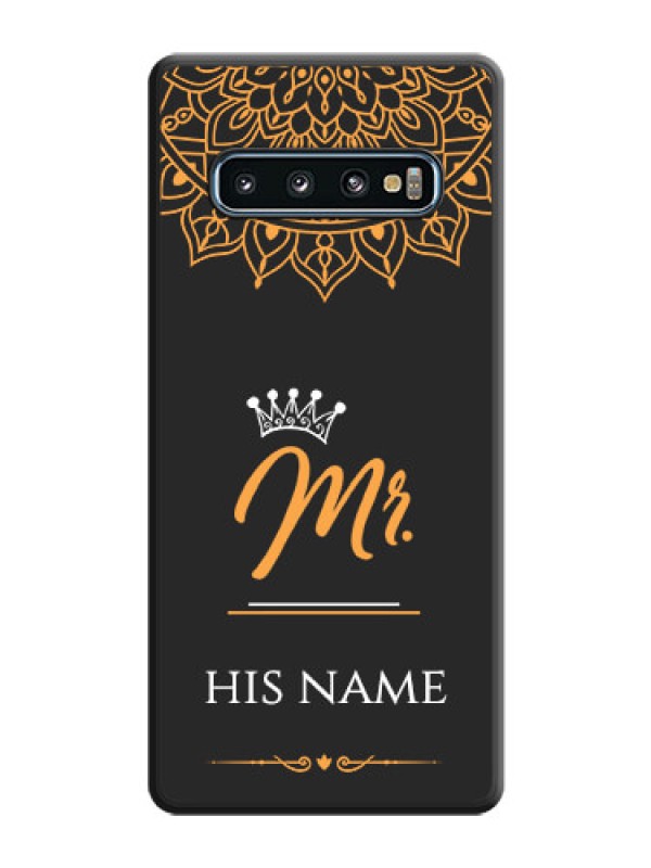 Custom Mr Name with Floral Design  on Personalised Space Black Soft Matte Cases - Galaxy S10