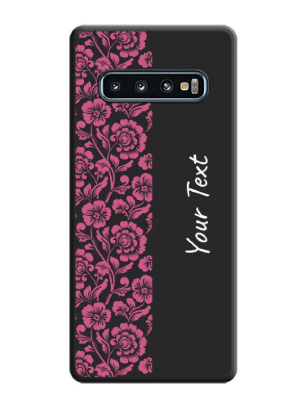 Custom Pink Floral Pattern Design With Custom Text On Space Black Personalized Soft Matte Phone Covers -Samsung Galaxy S10