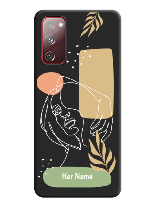 Custom Custom Text With Line Art Of Women & Leaves Design On Space Black Personalized Soft Matte Phone Covers -Samsung Galaxy S20 Fe 5G