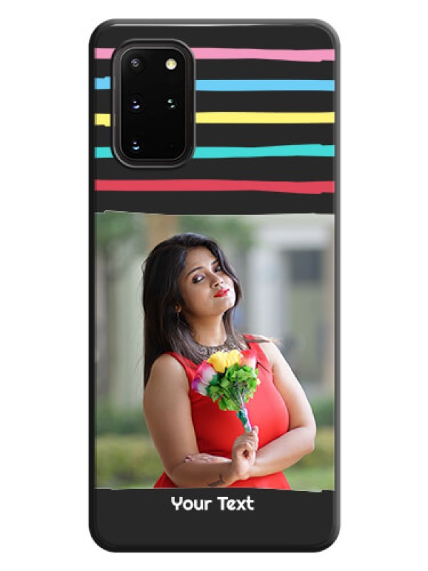 Custom Multicolor Lines with Image on Space Black Personalized Soft Matte Phone Covers - Galaxy S20 Plus