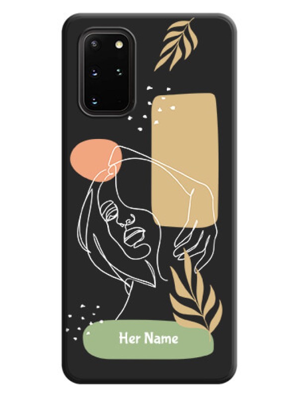 Custom Custom Text With Line Art Of Women & Leaves Design On Space Black Personalized Soft Matte Phone Covers -Samsung Galaxy S20 Plus