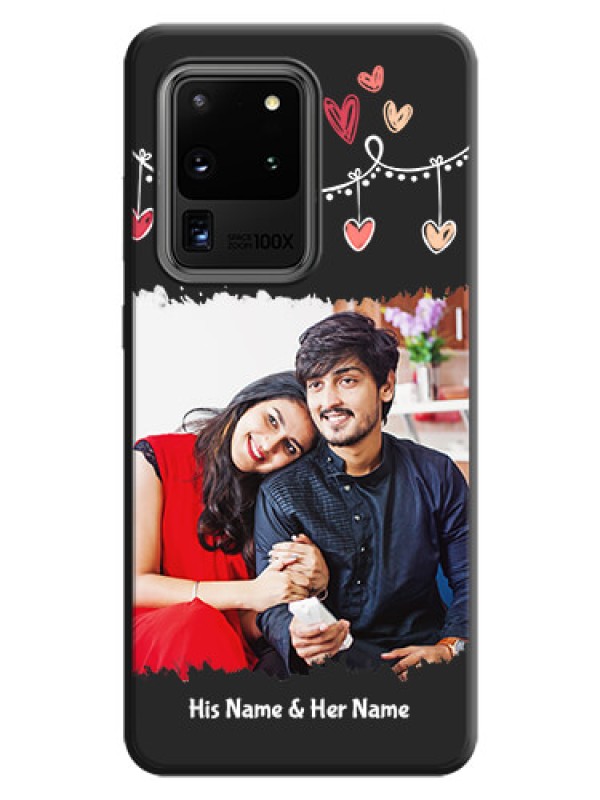 Custom Pink Love Hangings with Name on Space Black Custom Soft Matte Phone Cases - Galaxy S20 Ultra