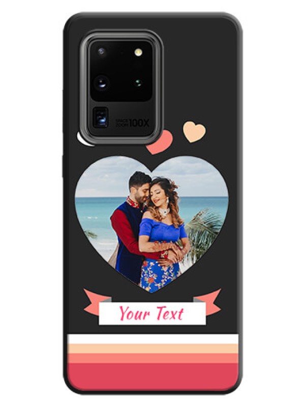 Custom Love Shaped Photo with Colorful Stripes on Personalised Space Black Soft Matte Cases - Galaxy S20 Ultra