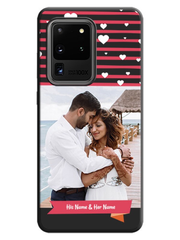 Custom White Color Love Symbols with Pink Lines Pattern on Space Black Custom Soft Matte Phone Cases - Galaxy S20 Ultra