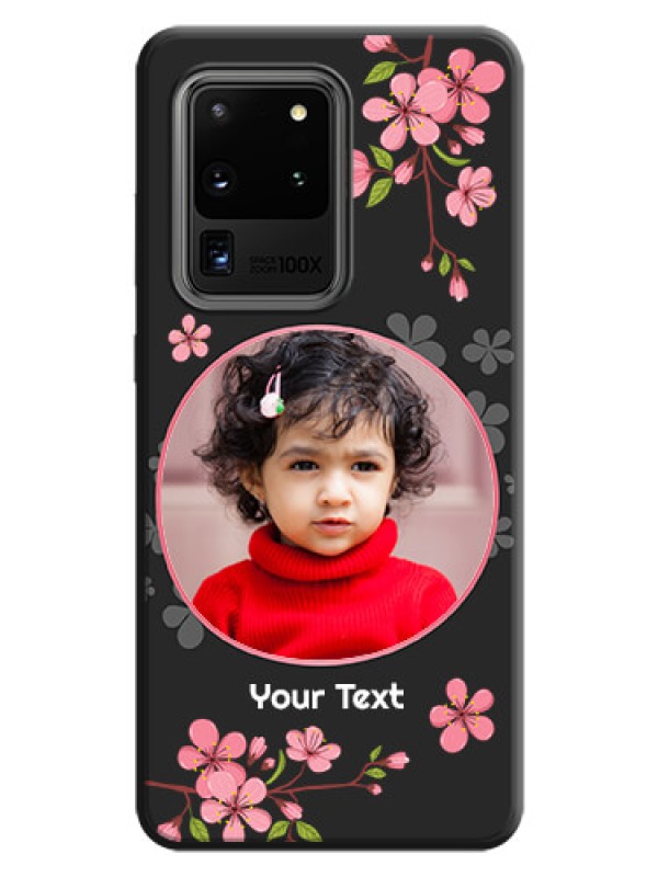 Custom Round Image with Pink Color Floral Design - Photo on Space Black Soft Matte Back Cover - Galaxy S20 Ultra
