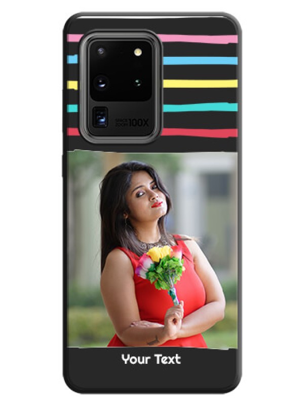Custom Multicolor Lines with Image on Space Black Personalized Soft Matte Phone Covers - Galaxy S20 Ultra