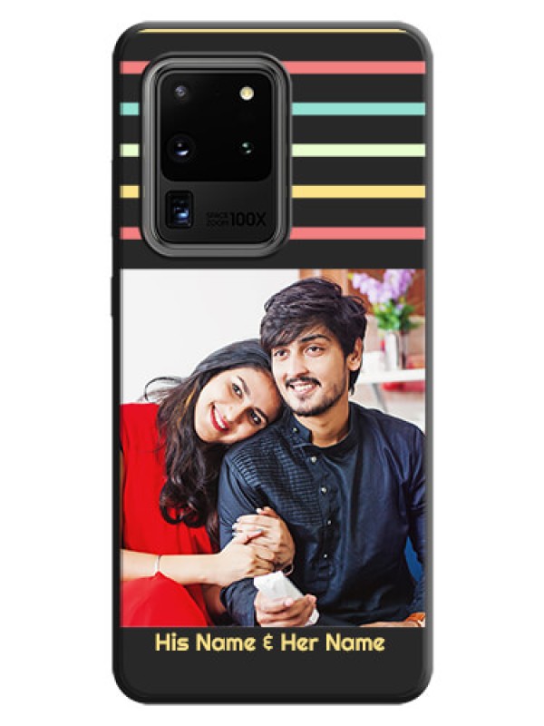 Custom Color Stripes with Photo and Text - Photo on Space Black Soft Matte Mobile Case - Galaxy S20 Ultra