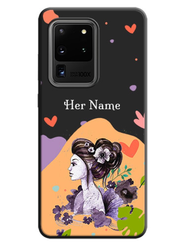 Custom Namecase For Her With Fancy Lady Image On Space Black Personalized Soft Matte Phone Covers -Samsung Galaxy S20 Ultra